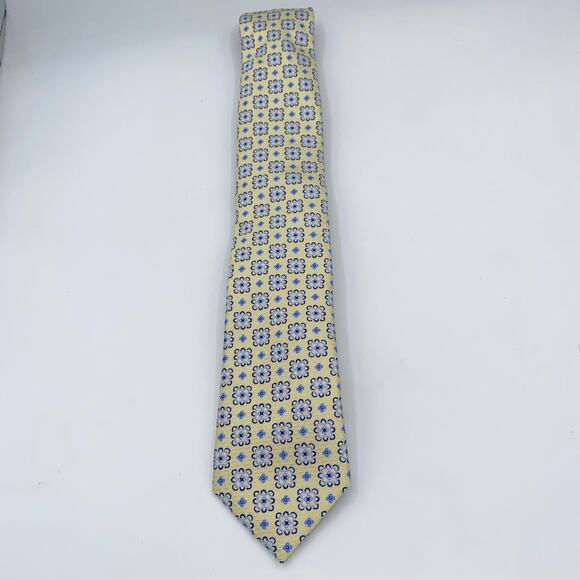 Alexander Julian Yellow Blue Printed Polyester Classic Neck Tie Men's 60" - Picture 1 of 5